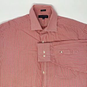 Tommy Hilfiger Red Check Cotton Long‎ Sleeve Button Up Men's Shirt Size Large